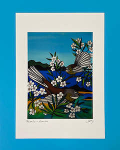 Souvenir: Art Print by Jo May - Fantails in Manuka