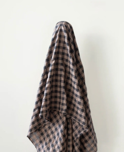 10% Linen 90% Cotton Brown & Black Seersucker Gingham 132 gsm