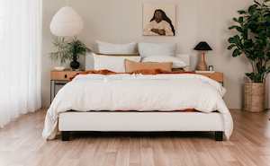 Bed: Piha Bed Frame - Beige