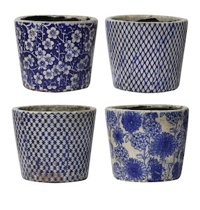 Blue & White Patterned Planter