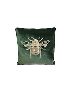 Linen - household: Velvet Bee Cushion | Green & Gold