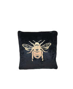 Linen - household: Velvet Bee Cushion | Black & Gold