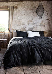 French Linen Duvet Cover | Black Stripe