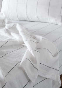 Linen - household: French Linen Flat Sheet | Charcoal Stripe