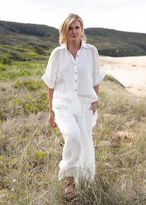 Linen - household: Gauze Linen Shirt | White