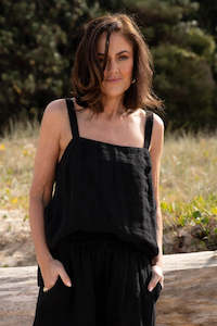 Gauze Linen Singlet | Black