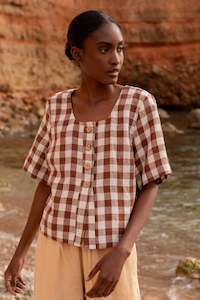 Linen - household: Maeve button linen top | Coco Gingham