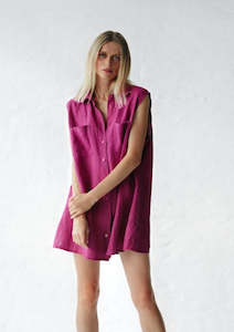 Sleeveless Linen Shirt Dress | Fuchsia