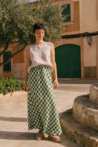 Linen - household: CIARA Linen Slip Skirt | Green Gingham