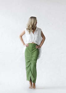 Linen - household: Long Linen Skirt  | Pea Green