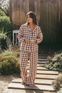 Olivia Linen Set | Mocha Gingham