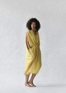 Drawstring Linen Dress | Yellow