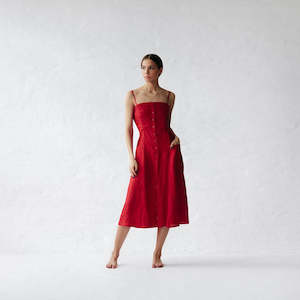 Naito Linen Dress | Red