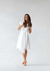 Wrap around Linen Dress | White