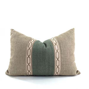 Linen - household: Yacht cushion cover -Green & Natural 40x60