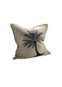 HAND EMBROIDERED Cushion - Natural & Black 55 x 55cm