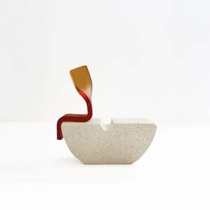 Observer Single Mini (Red on Oamaru Stone) | Sculpture | by Karin Barr