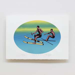 Skiers (blue/yellow)  |  Print  |  by Tony Ogle