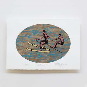 Skiers (wood)  |  Print  |  by Tony Ogle