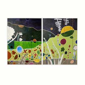 The Hills Before Dusk Diptych  |  Mixed Media  |  by Naomi Faifai