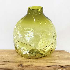 Crushed Vase, Olive (small)  |  Glass  |  by Luke Jacomb Studio