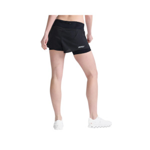 Womens Clothing: 2XU Aero 2n1 4in Shorts Womens Black/Silver Reflective