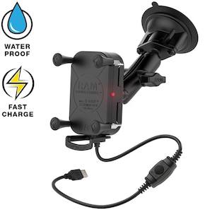 Complete Mounts: RAM X-Grip "Tough-Charge" Universal Charging Cradle + Suction Base - 15 watt