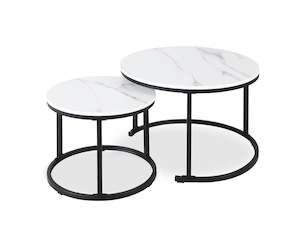 Mainit Nesting Coffee Table - Set of 2 - White Marble + Black