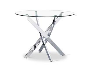 Furniture: Ember Round Dining Table 100 X 75cm - Transparent + Silver