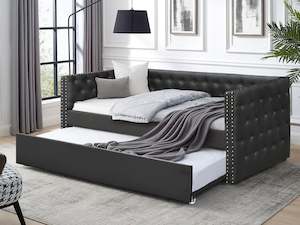 Anzer Single Pu Trundle Bed - Black