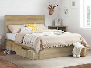 Harris Double Wooden Bed Frame with Storage - Oak