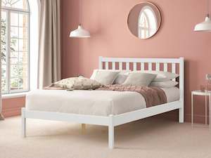 Furniture: Baker Double Wooden Bed - White