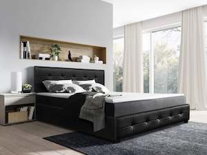 Furniture: Augusta PU Slat Bed - Queen - Black