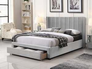 Furniture: Hogan Queen Bed Frame with Storage - Light Grey