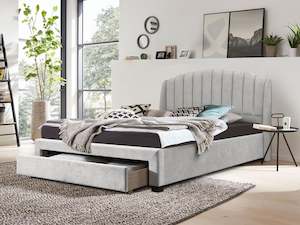 Barney Queen Bed Frame With Storage - Light Grey