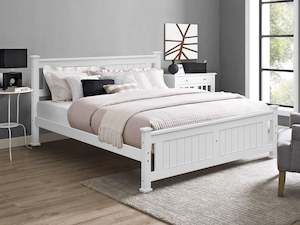 Furniture: Davraz Queen Wooden Bed Frame - White