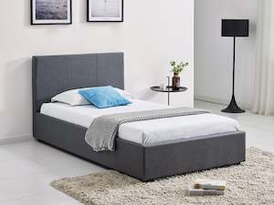 Shasta Fabric Slat Bed with Headboard - King Single