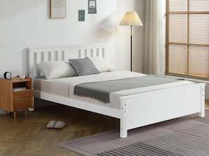 Furniture: Castor King Single Wooden Bed Frame - White