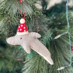 Fairtrade Felted Christmas Decoration - Dolphin with Santa Hat