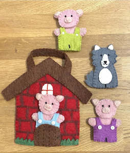 Gift: Felt - The Three Little  Pigs Finger Puppet Play Bag