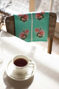 Ali Davies - Linen Tea Towel - Vintage Rose Kitchen Green