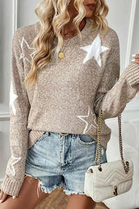 Internet only: Khaki Star Pattern Drop Shoulder Sweater