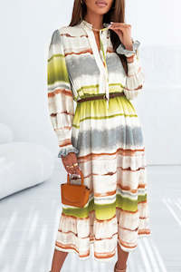 Internet only: Multicolor Lace Up Tie-dye Print Long Shirt Dress