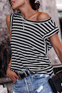 Internet only: Black Striped Butterfly Sleeve T Shirt