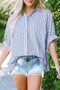 Internet only: Sky Blue Stripe Dolman Sleeve Oversize Shirt