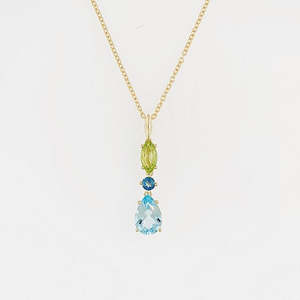 Blue Topaz & Peridot 9ct Yellow Gold Pendant