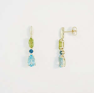 Blue Topaz & Peridot 9ct Yellow Gold Earrings