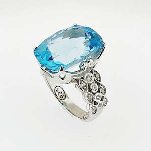 Blue Topaz & CZ Sterling Silver Ring