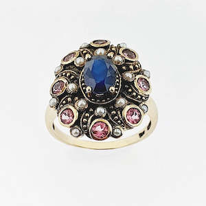 Sapphire, Tourmaline & Pearl 9ct Gold Ring