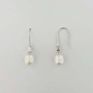 Freshwater Pearl & CZ Sterling Silver Earrings